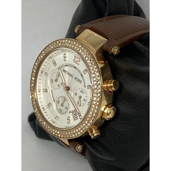 Michael Kors MK5774 Women's Brown Leather Analog White Dial Quartz Watch XX476 - Picture 4 of 12